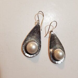 Vintage Silver 925 Pearl Drop Earring Pair